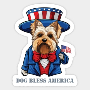 Funny 4th of July Biewer Terrier Dog Bless America Sticker